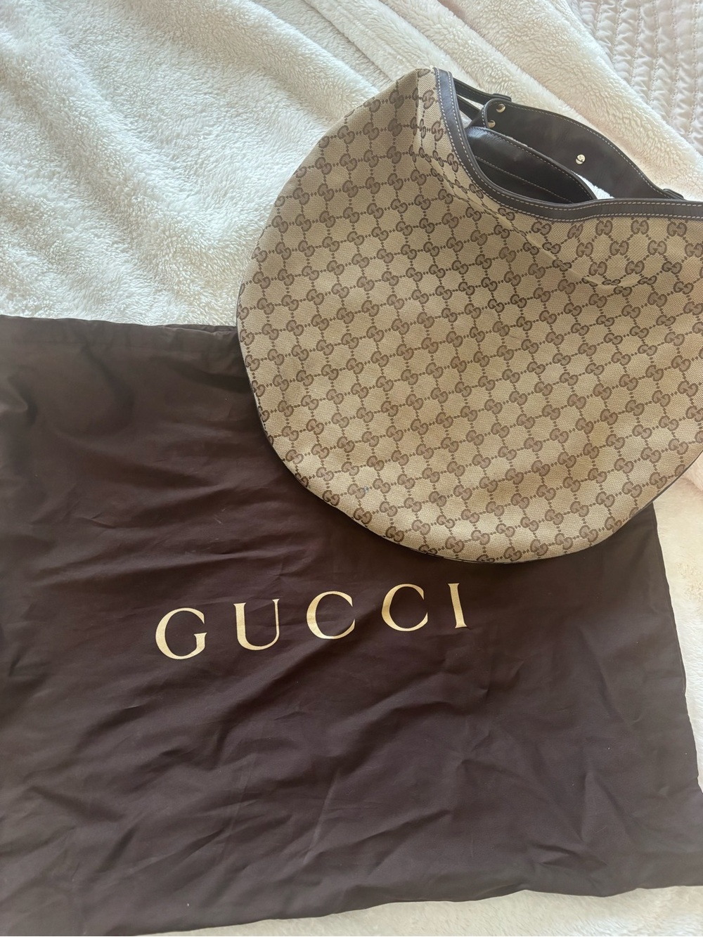 Gucci Brown Beige GG Canvas Crescent Hobo Bag